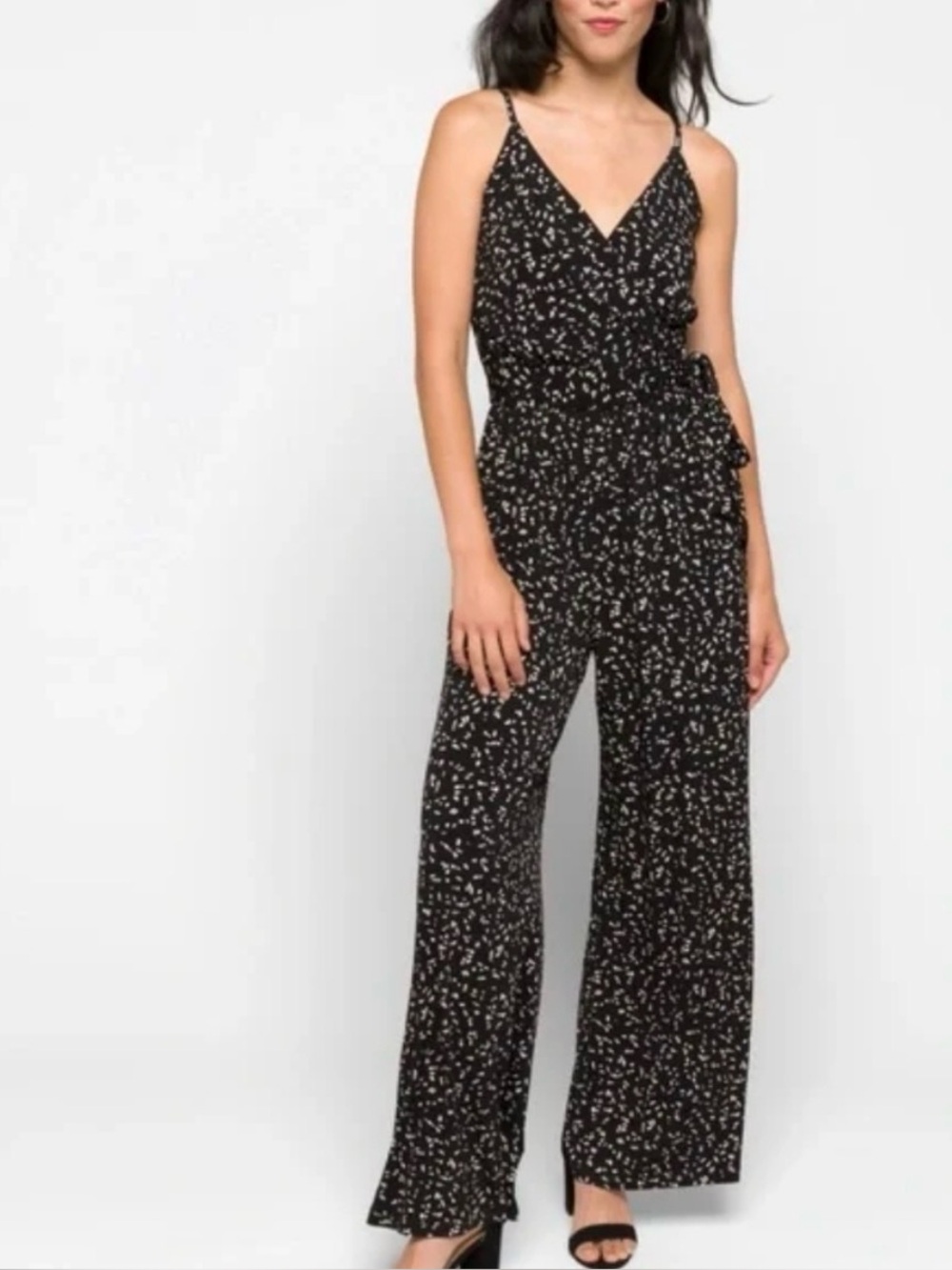 Black Printed Faux-Wrap Jumpsuit
